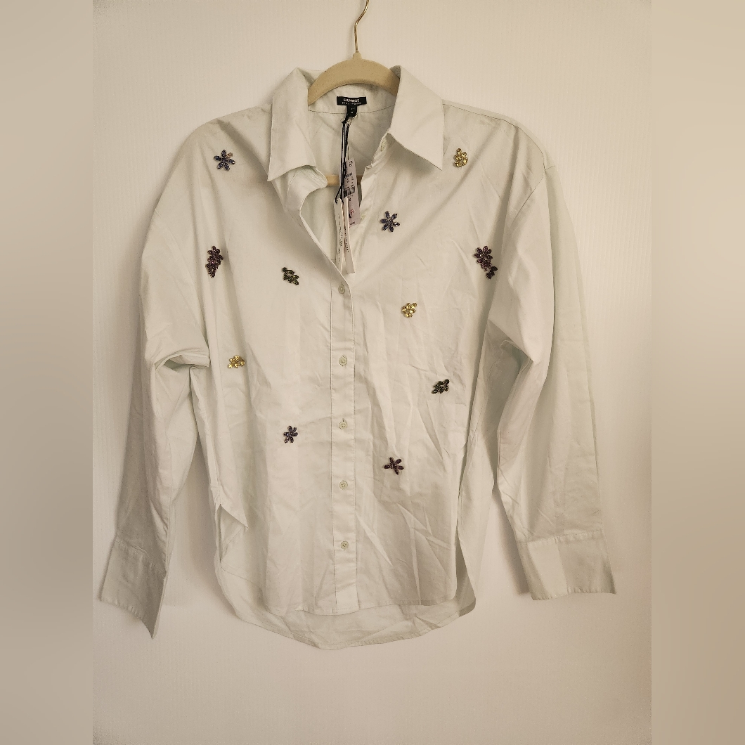 Nwt Express Poplin Embellished Boyfriend Portofino Shirt Size Xs